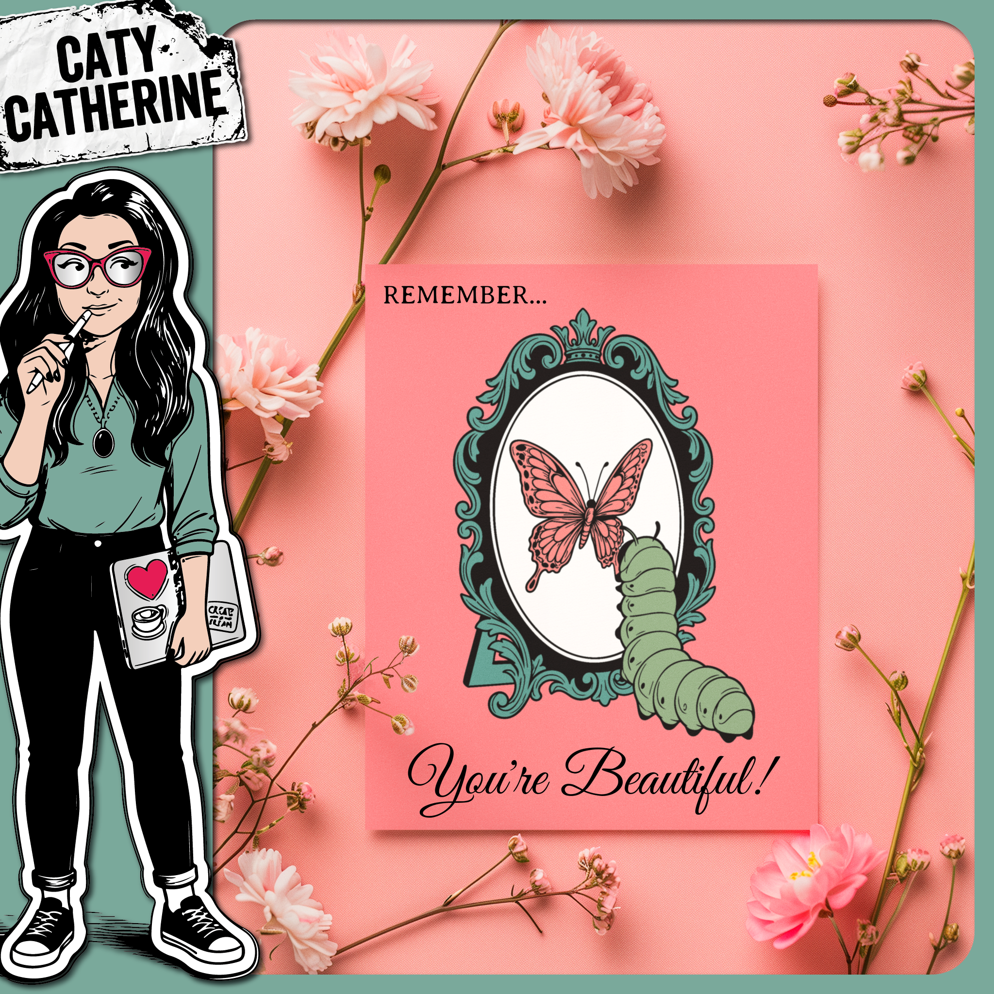 Butterfly Caterpillar Ornate Mirror Frame – Pets & Animals SVG Design by Caty Catherine