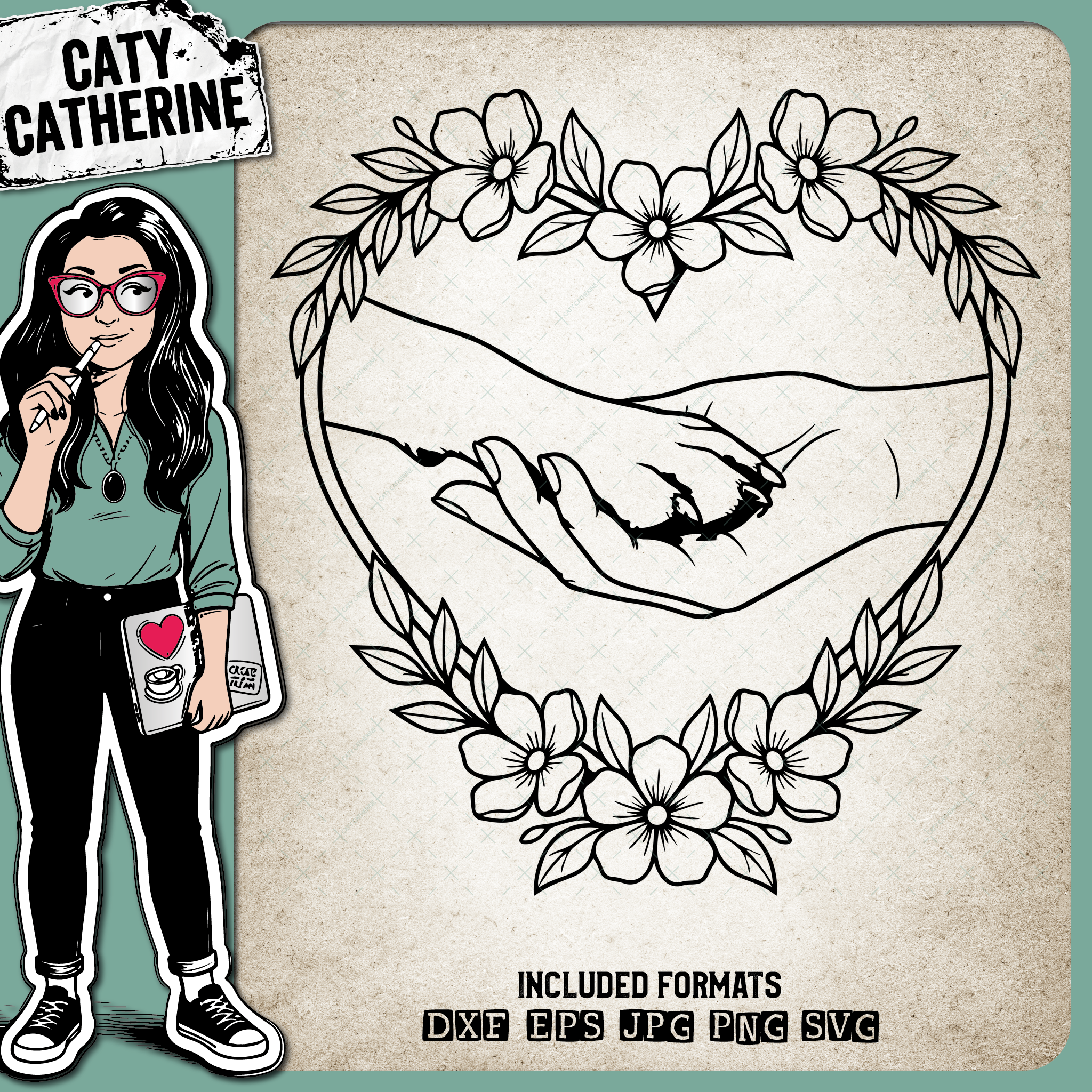Floral Wreath Holding Hands Dog Paw Landscape – Pets & Animals SVG Design by Caty Catherine