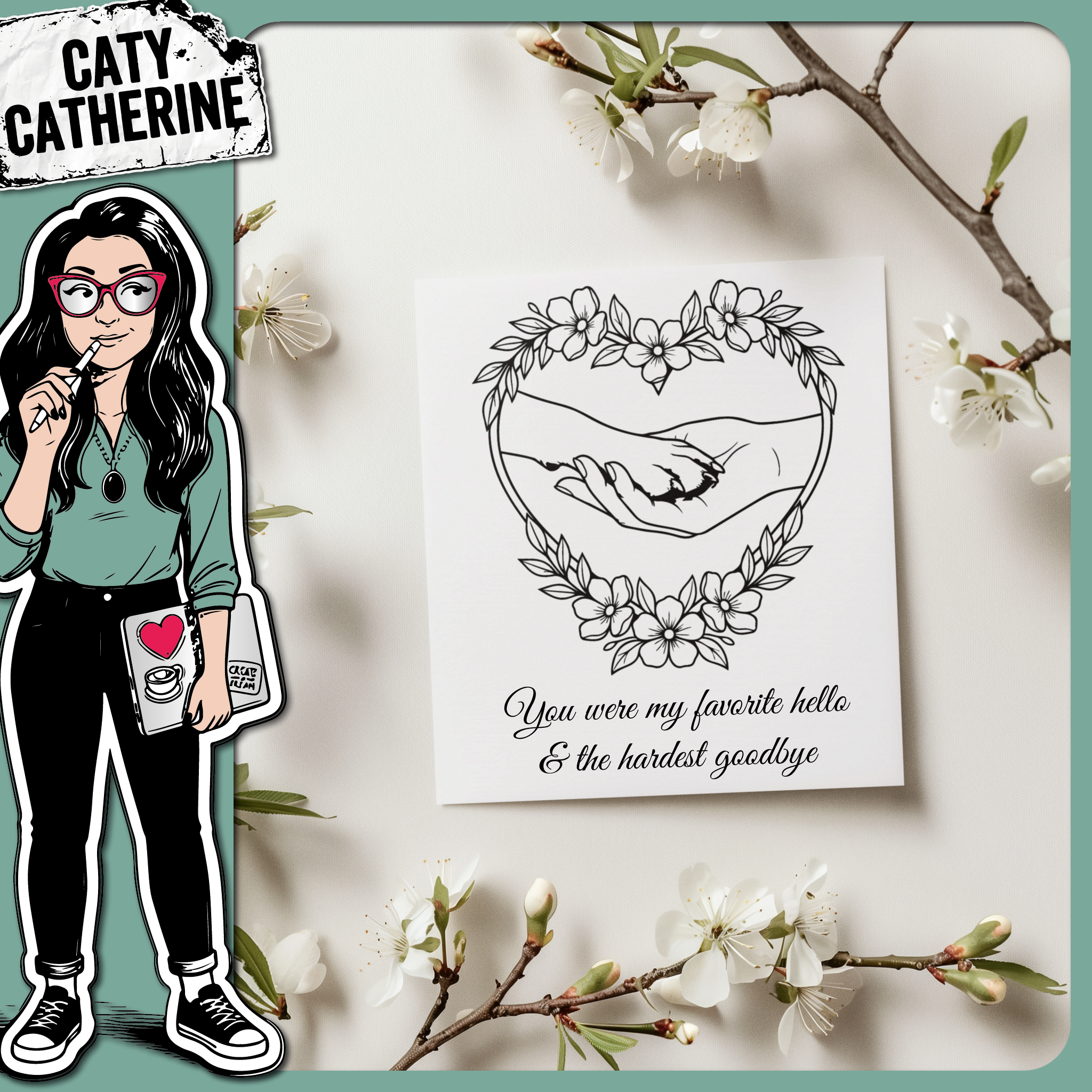 Floral Wreath Holding Hands Dog Paw Landscape – Pets & Animals SVG Design by Caty Catherine