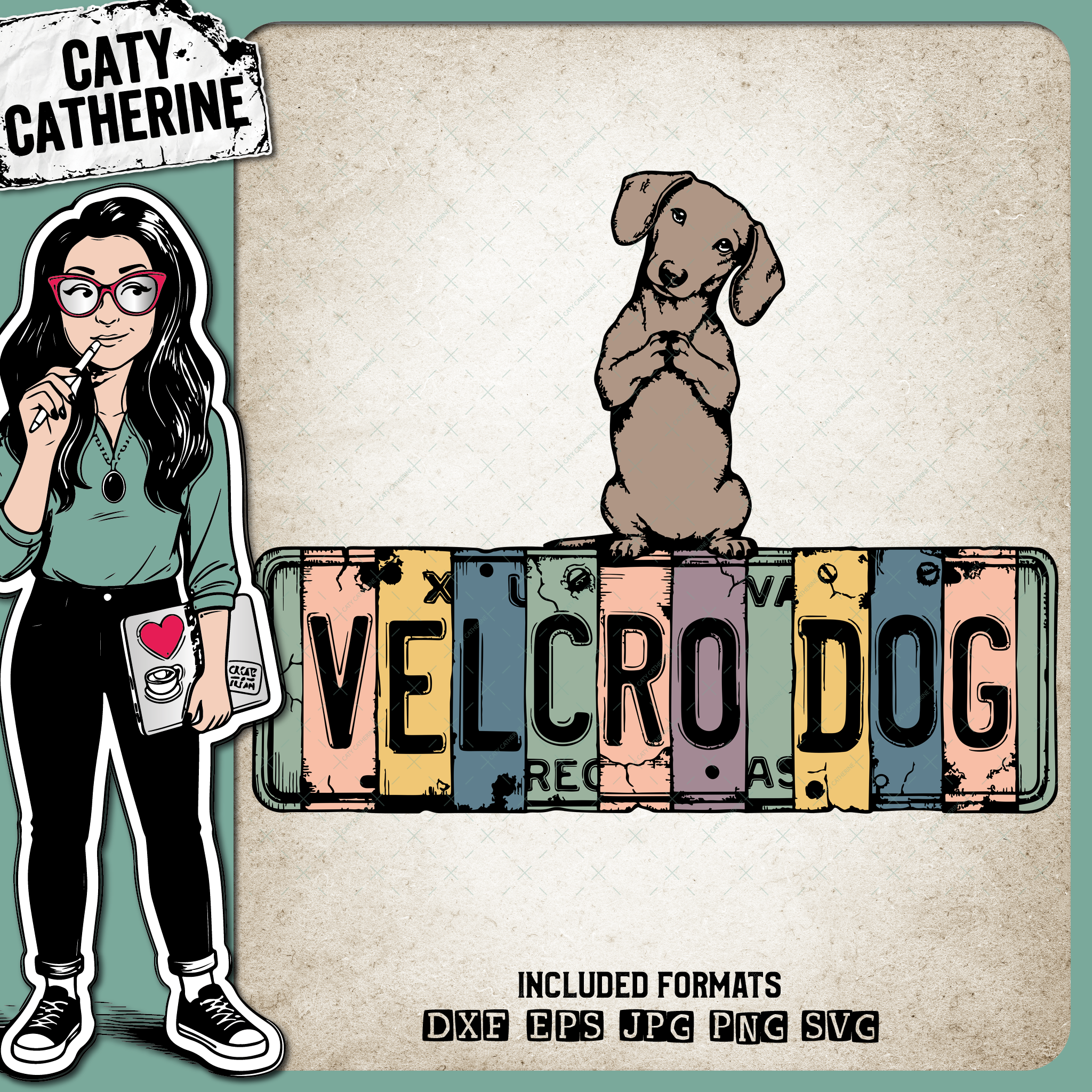 Velcro Dog Dachshund Doxie Funny License Plate Puppy – Pets & Animals SVG Design by Caty Catherine