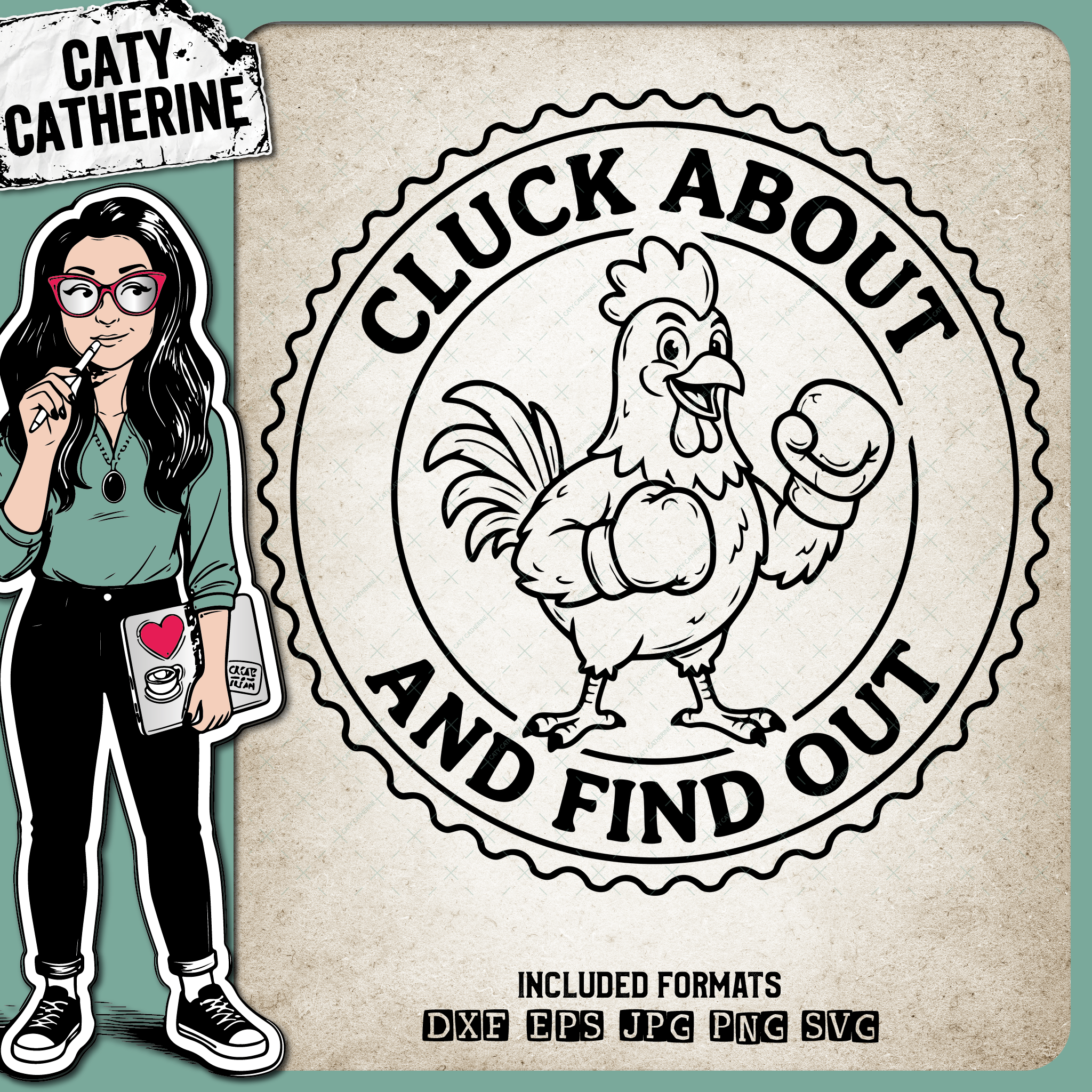 Cluck About and Find Out Funny Cockerel with Boxing Gloves – Quotes & Sayings SVG Design by Caty Catherine