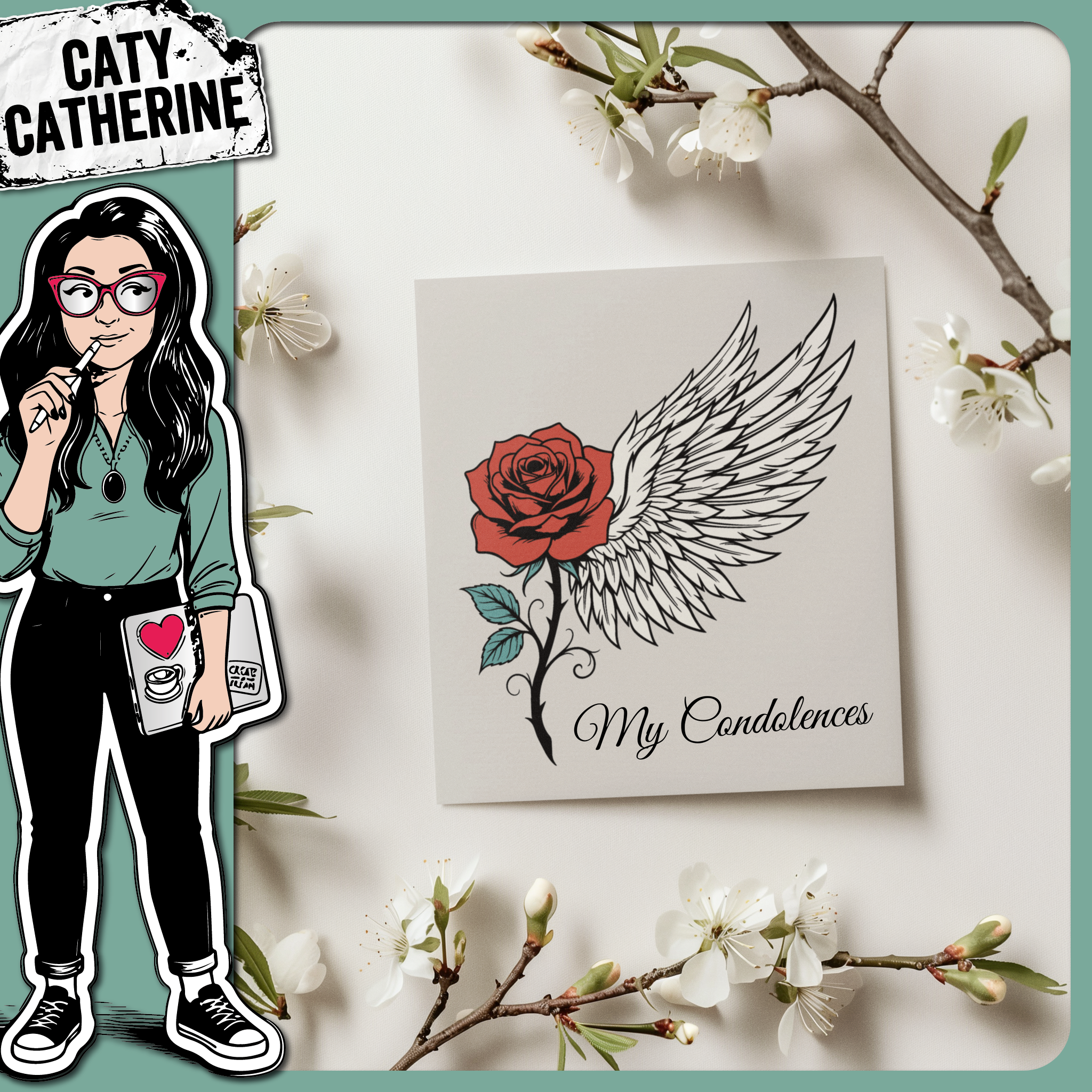 Single Red Rose with Angel Wings – Remembrance SVG Design by Caty Catherine