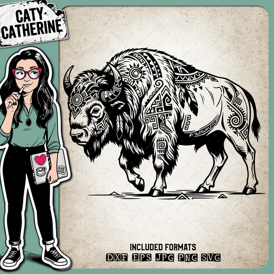 Wild Americana Heritage Western Nature-Inspired Patterned Bison – Western SVG Design by Caty Catherine