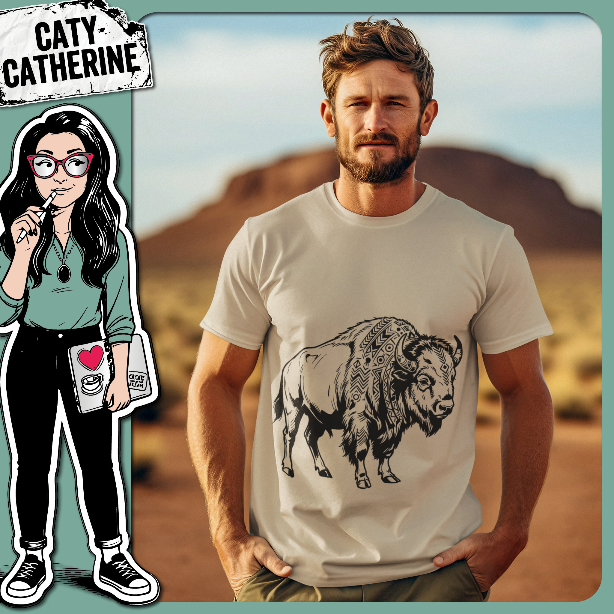 Patterned Western Americana Bison Illustration – Pets & Animals SVG Design by Caty Catherine