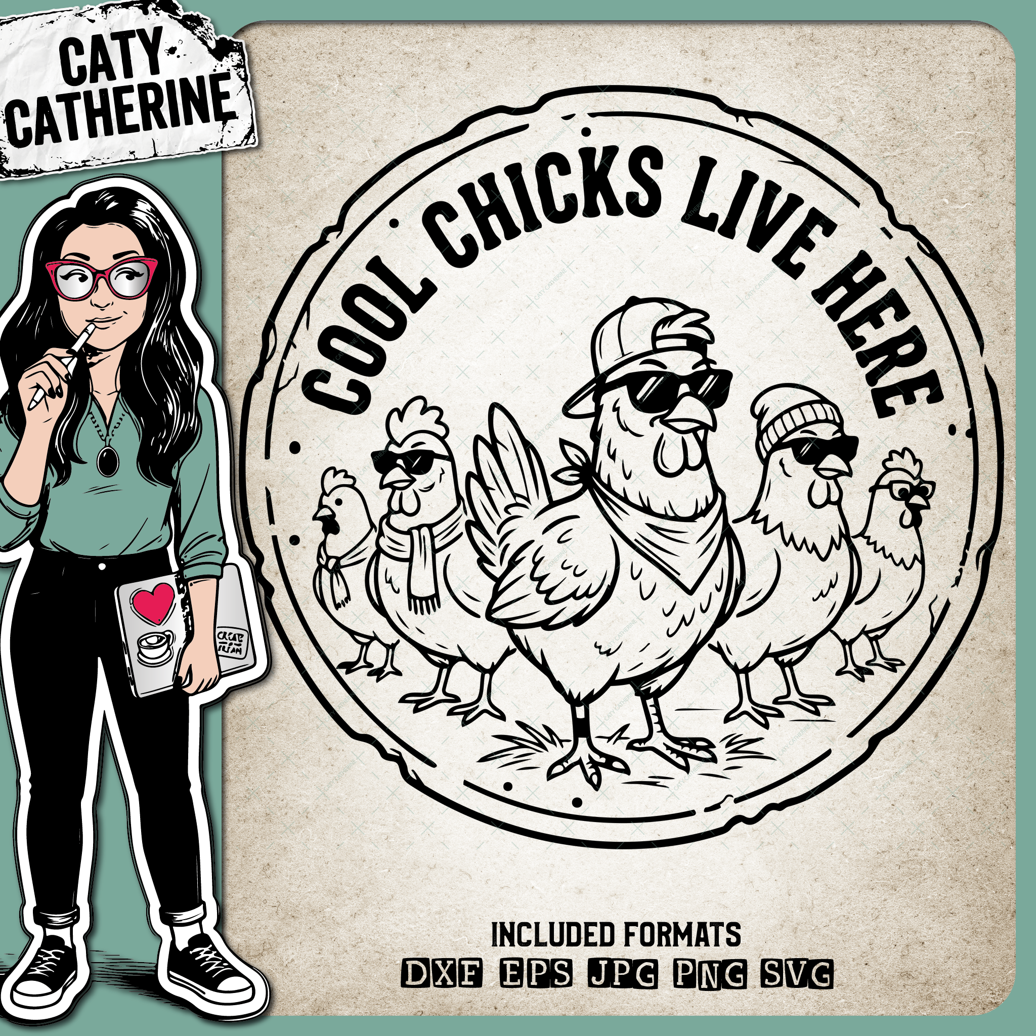 Cool Chicks Live Here Chicken Badge – Pets & Animals SVG Design by Caty Catherine