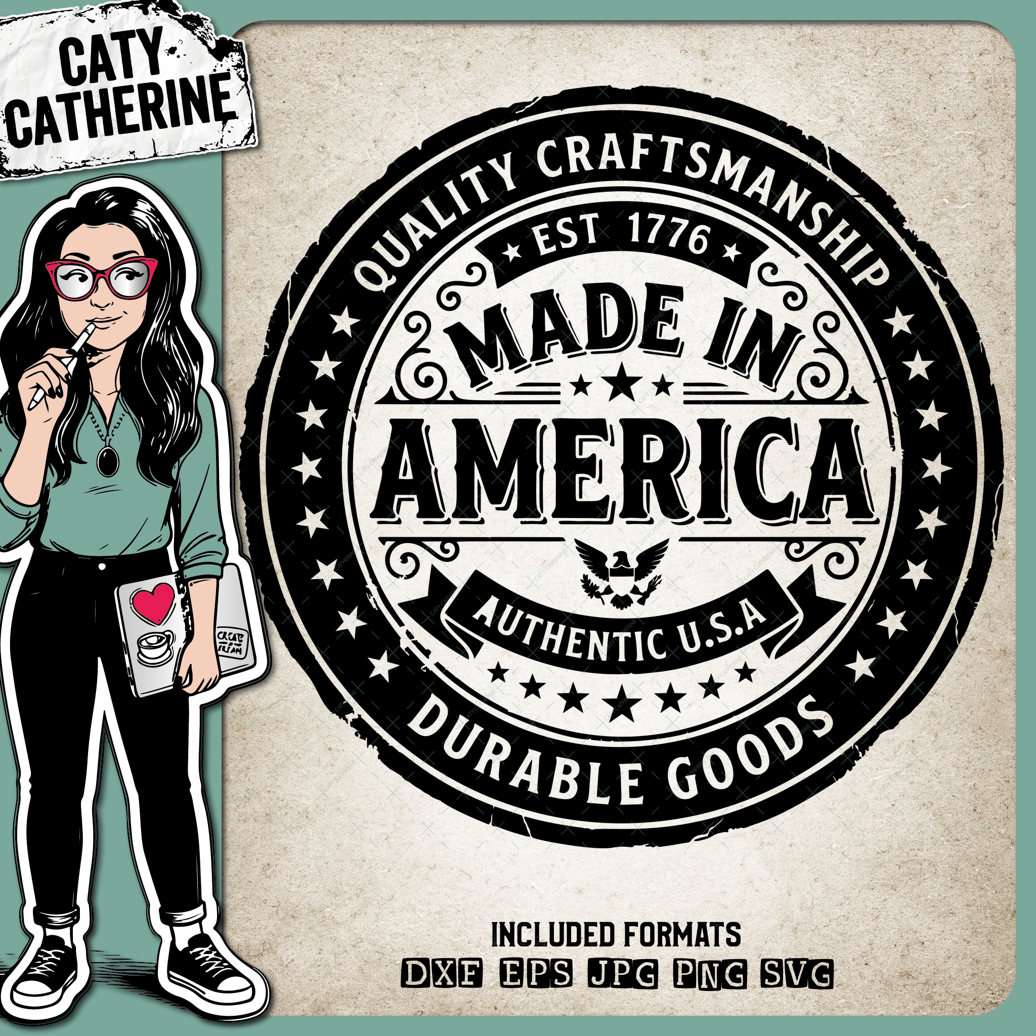 Made In America Vintage Stamp Badge – Indepence Day SVG Design by Caty Catherine
