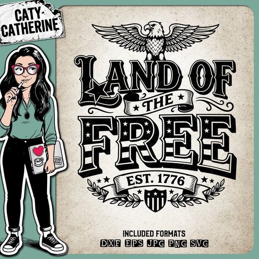 Vintage Land Of The Free Patriotic Eagle Badge – Indepence Day SVG Design by Caty Catherine