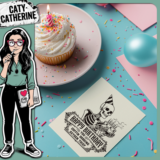 Happy Birthday You Coffin Dodging Oxygen Thief Skeleton – Birthday SVG Design by Caty Catherine