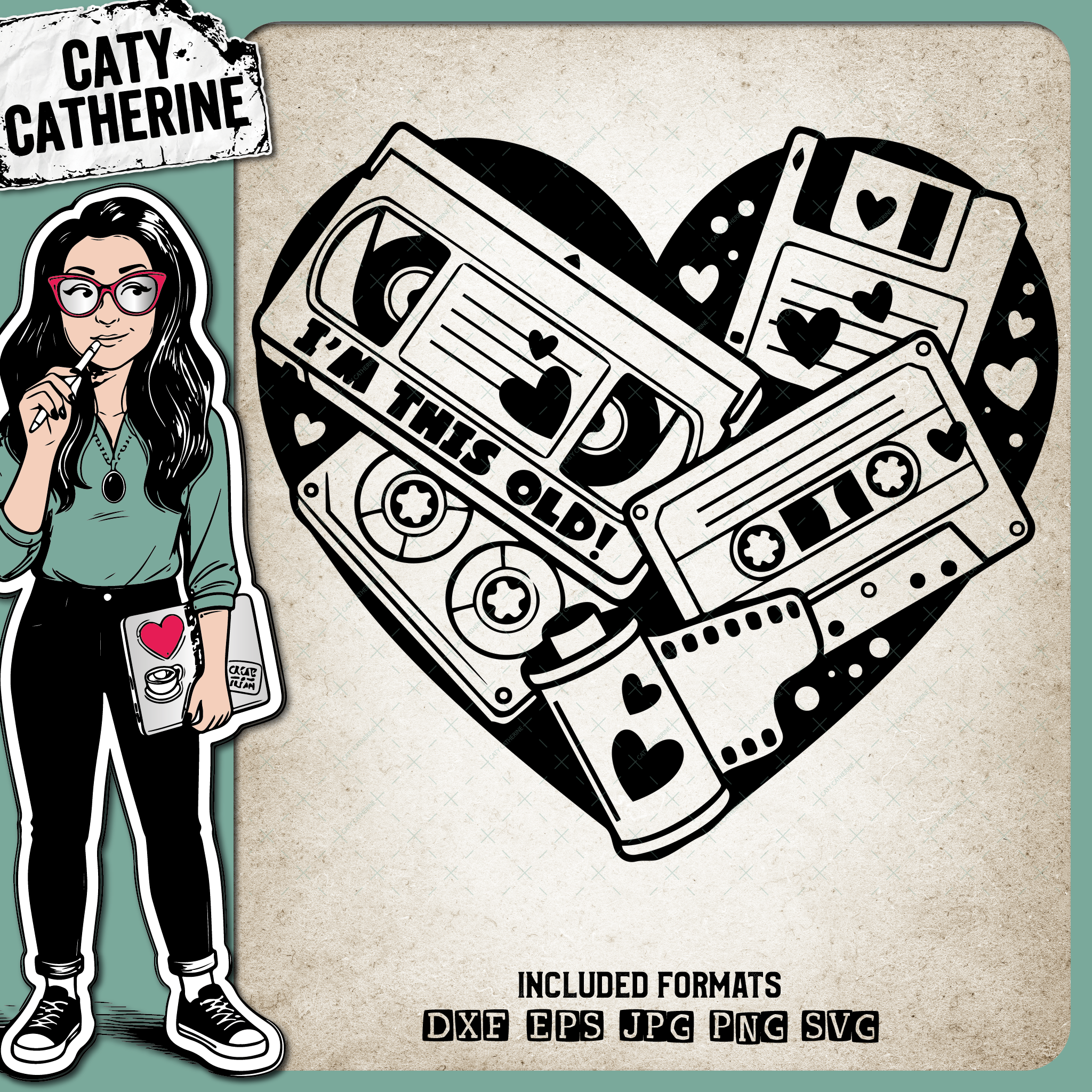 I’m This Old Retro Cassette Tape Heart – Quotes & Sayings SVG Design by Caty Catherine