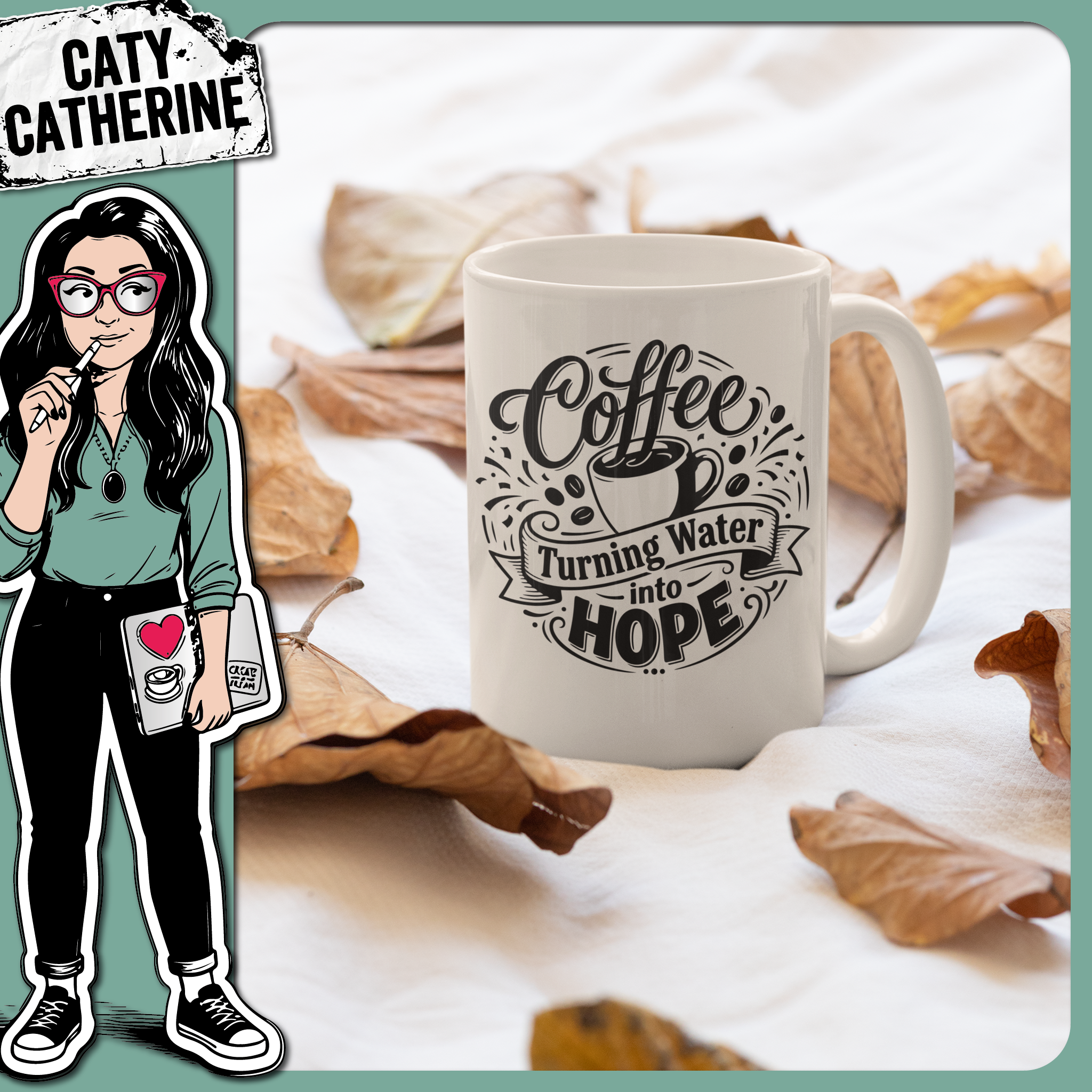Coffee Turning Water into Hope Funny Quote – Quotes & Sayings SVG Design by Caty Catherine