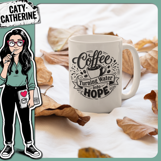 Coffee Turning Water into Hope Funny Quote – Quotes & Sayings SVG Design by Caty Catherine
