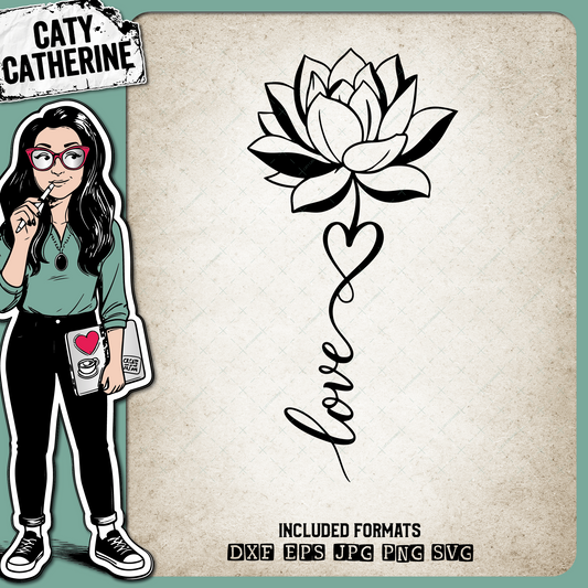 Lotus Flower Heart Love Line Art – Quotes & Sayings SVG Design by Caty Catherine
