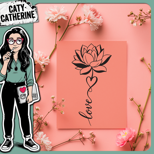Lotus Flower Heart Love Line Art – Quotes & Sayings SVG Design by Caty Catherine