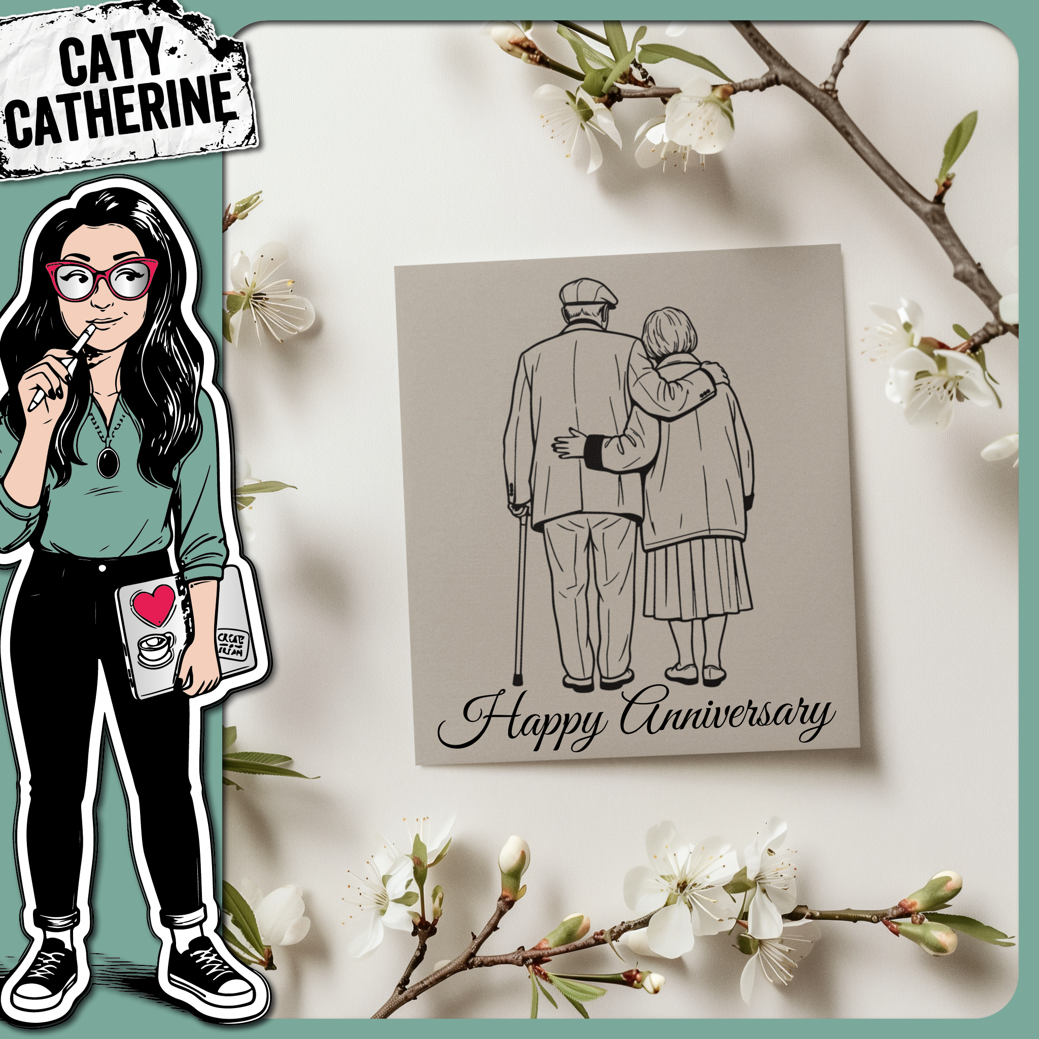 Elderly Couple Walking Together Line Art – Family SVG Design by Caty Catherine