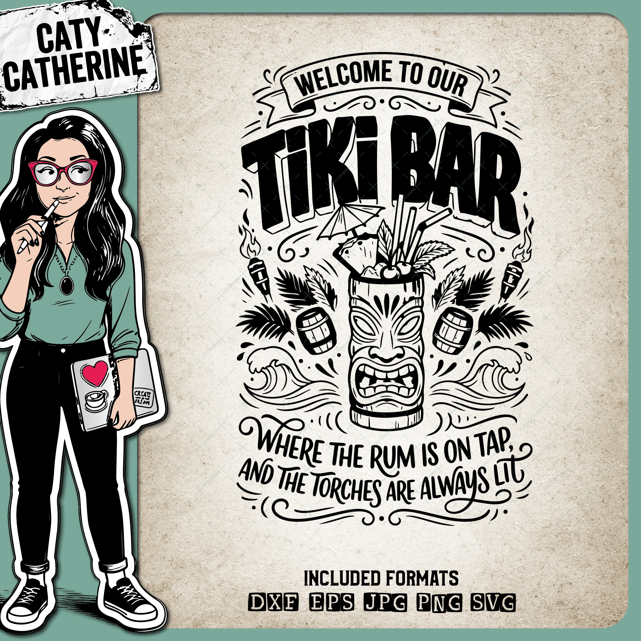 Welcome to Our Tiki Bar Tropical Cocktail Sign – Quotes & Sayings SVG Design by Caty Catherine