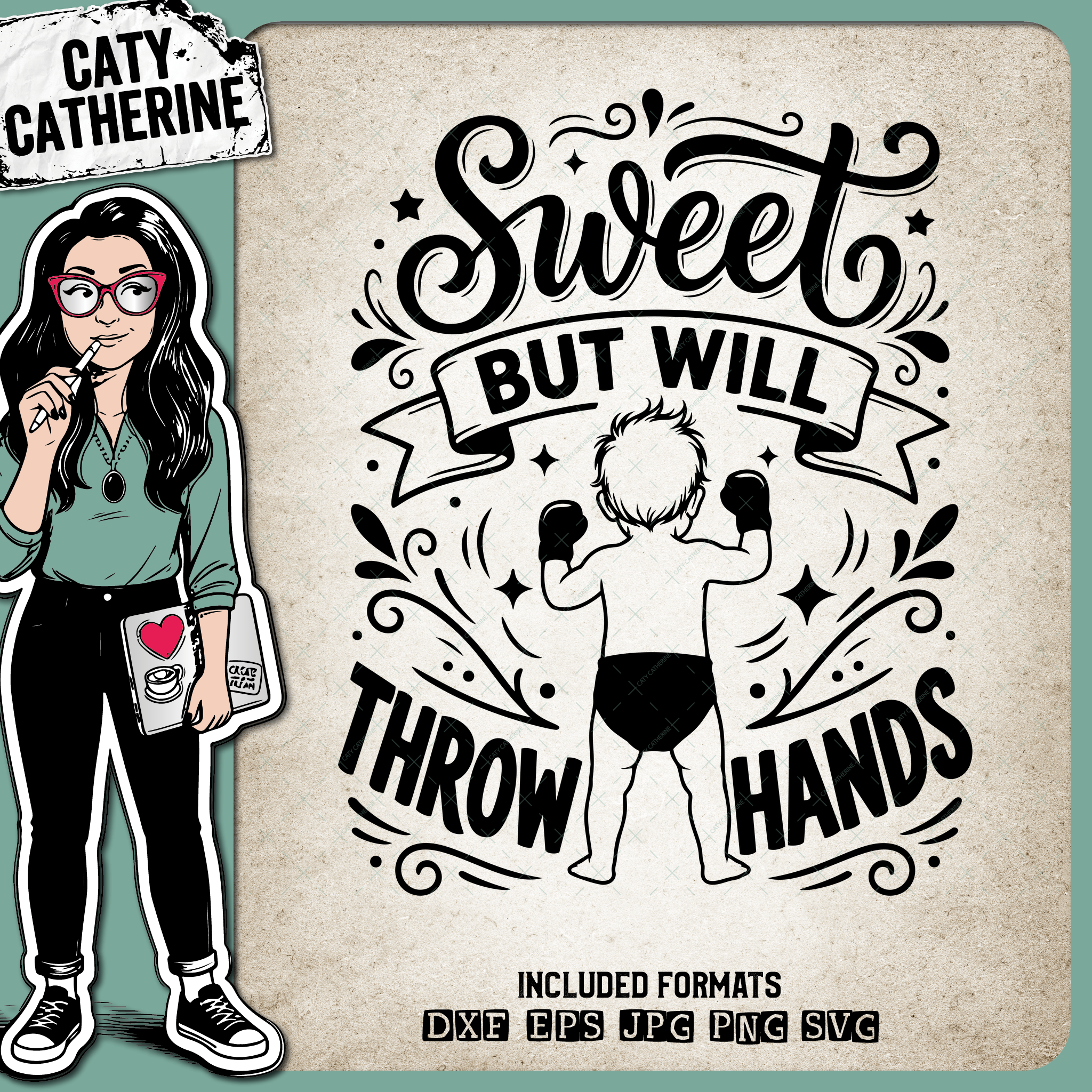 Sweet But Will Throw Hands Funny Baby Boxing Gloves – Quotes & Sayings SVG Design by Caty Catherine