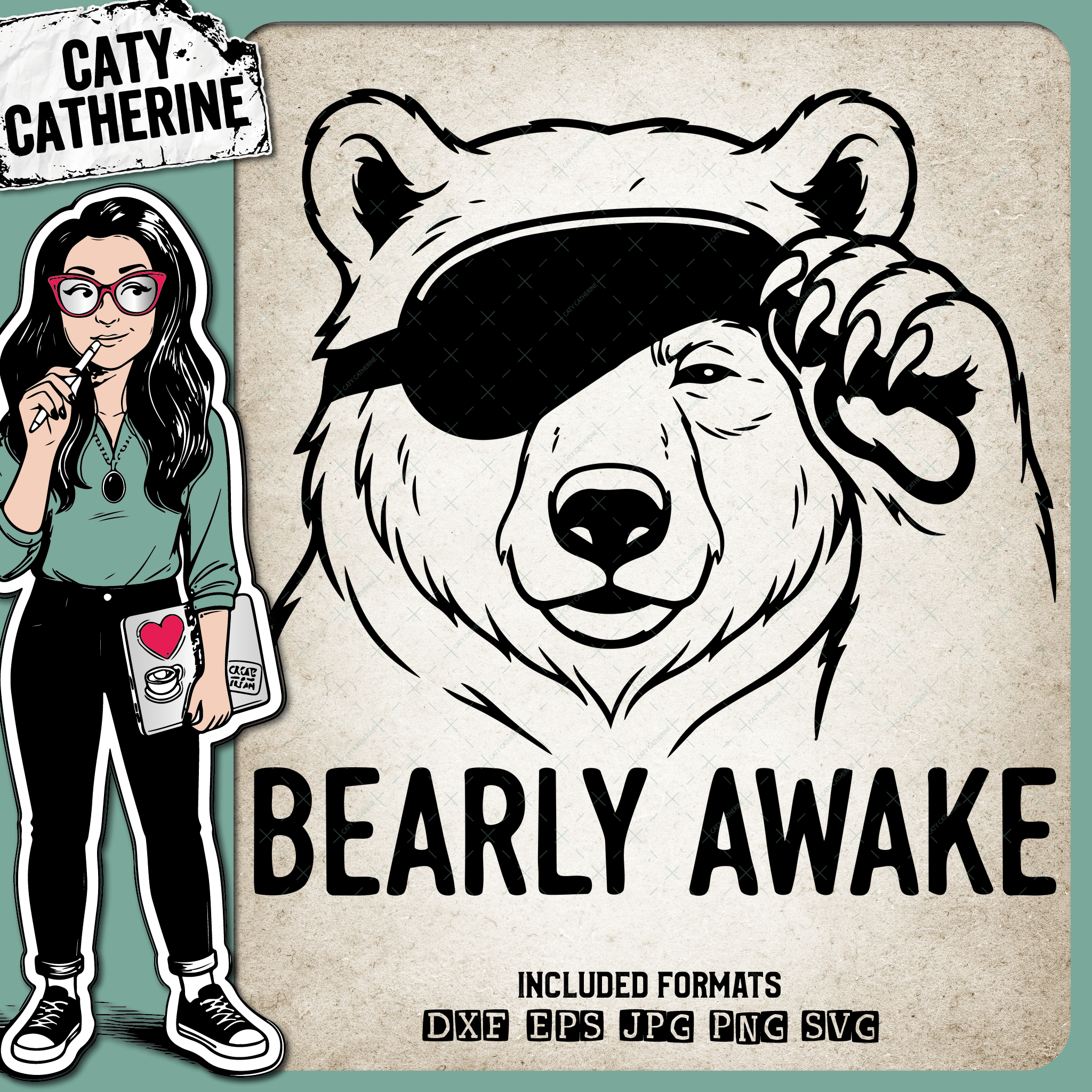 Bearly Awake Tired Grizzly Bear – Quotes & Sayings SVG Design by Caty Catherine