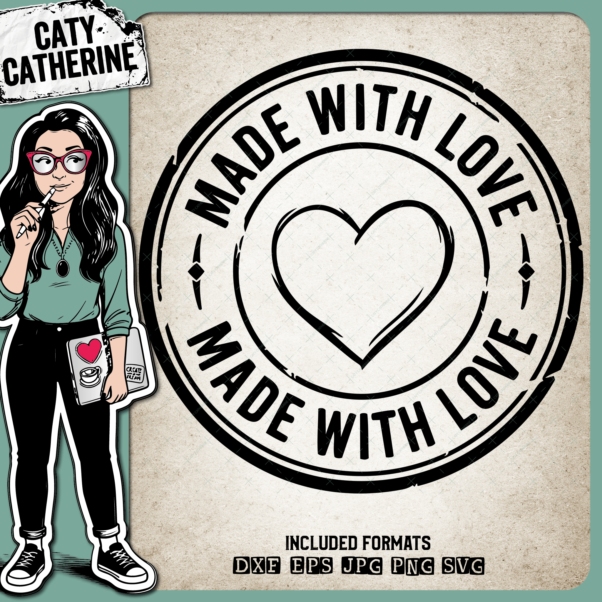 Made With Love Postal Stamp – Quotes & Sayings SVG Design by Caty Catherine