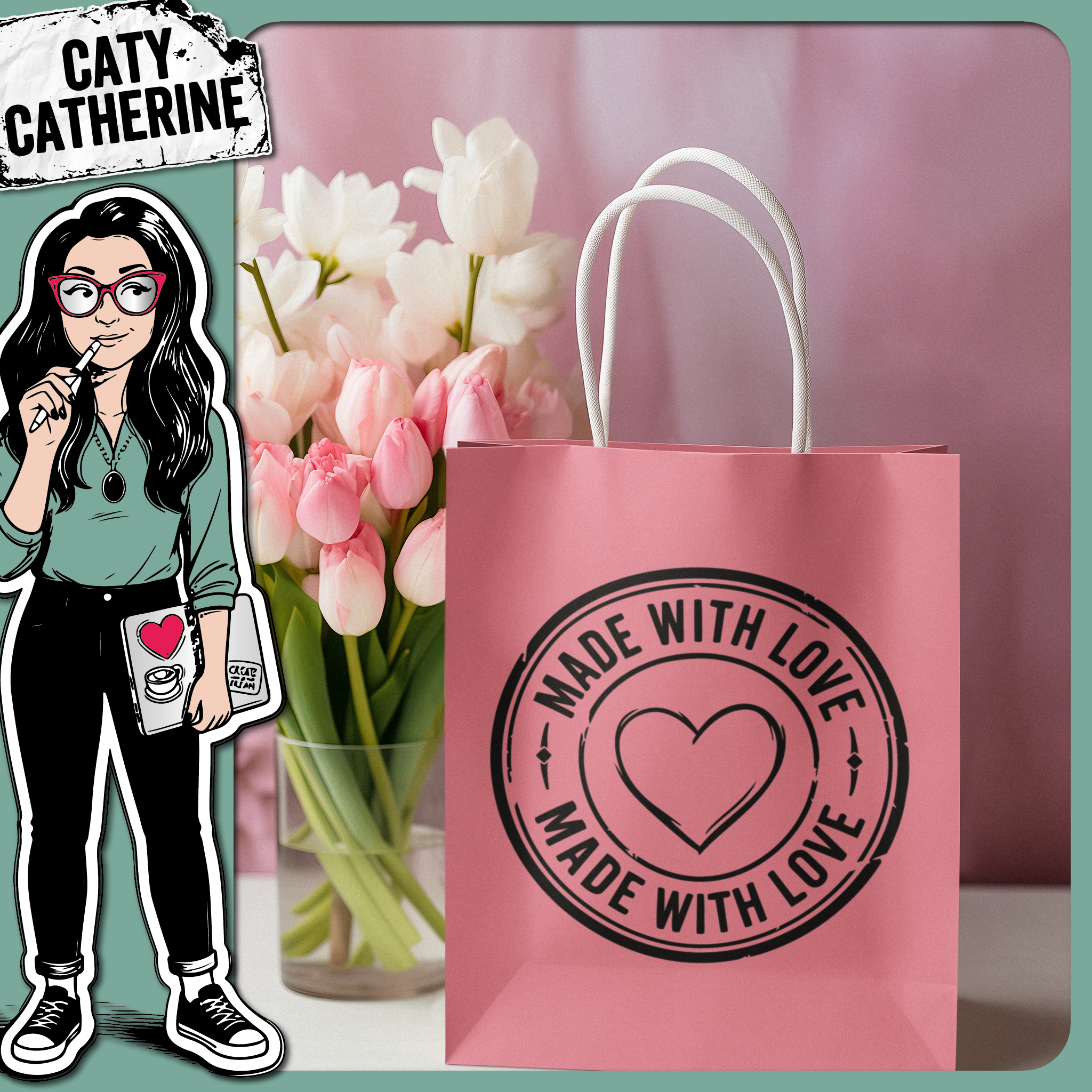 Made With Love Postal Stamp – Quotes & Sayings SVG Design by Caty Catherine