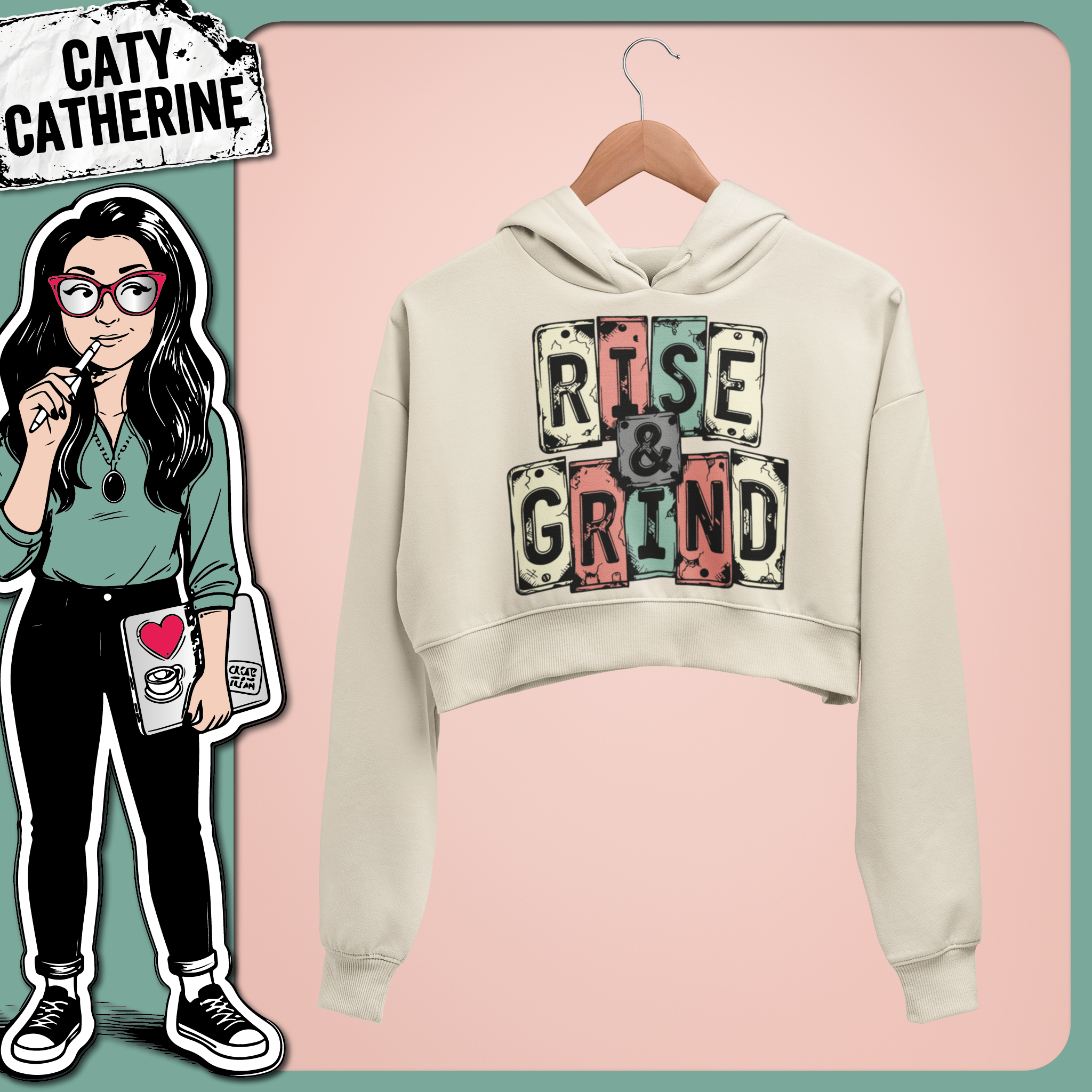 Rise & Grind Retro Typography – Quotes & Sayings SVG Design by Caty Catherine