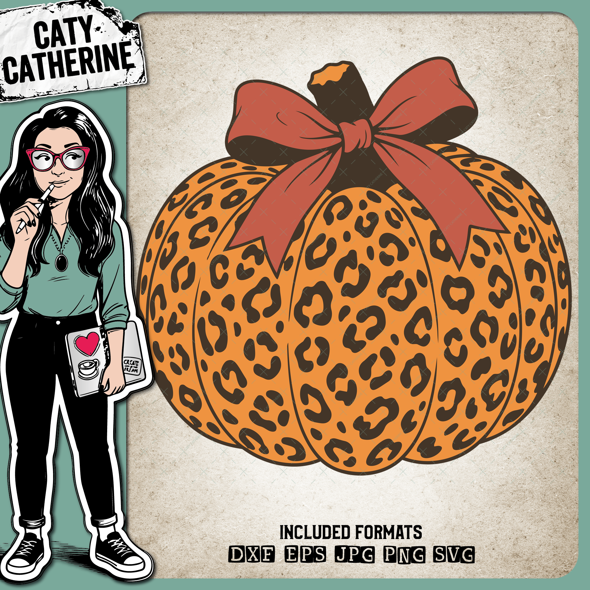 Leopard Print Fall Pumpkin with Bow – Seasonal SVG Design by Caty Catherine