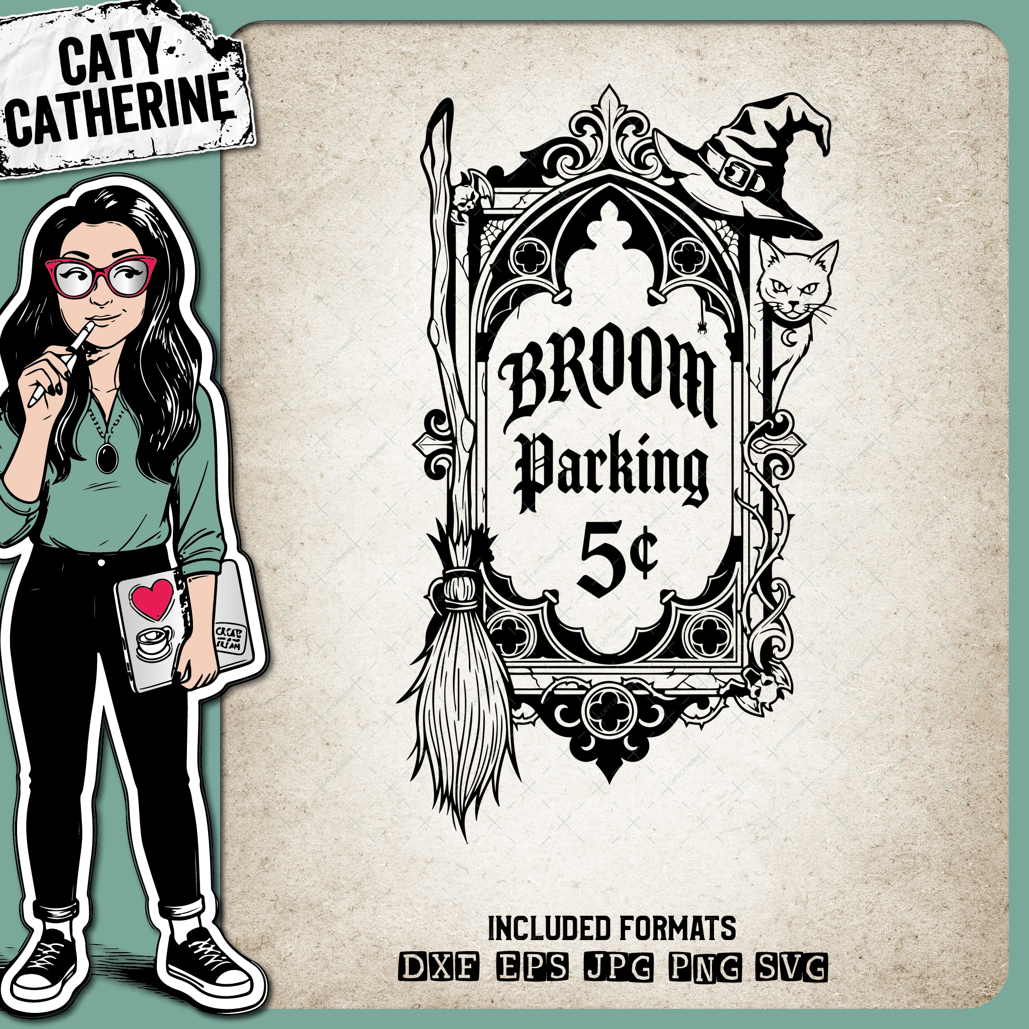 Broom Parking Witchy Halloween Sign – Halloween SVG Design by Caty Catherine
