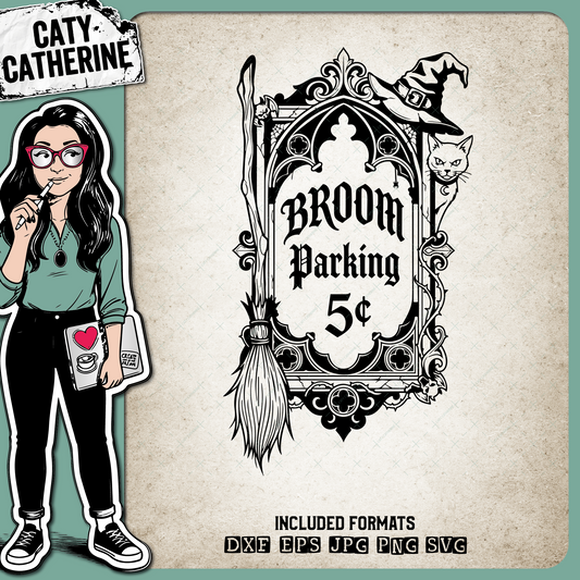 Broom Parking Witchy Halloween Sign – Halloween SVG Design by Caty Catherine