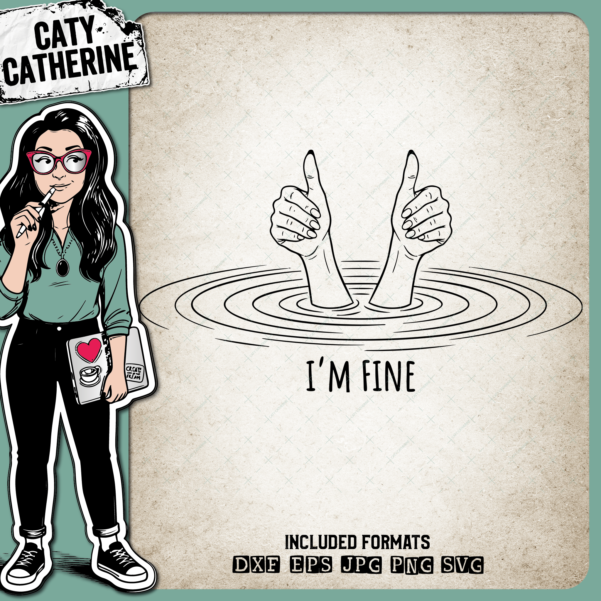 I’m Fine Thumbs Up Sinking Quote – Quotes & Sayings SVG Design by Caty Catherine