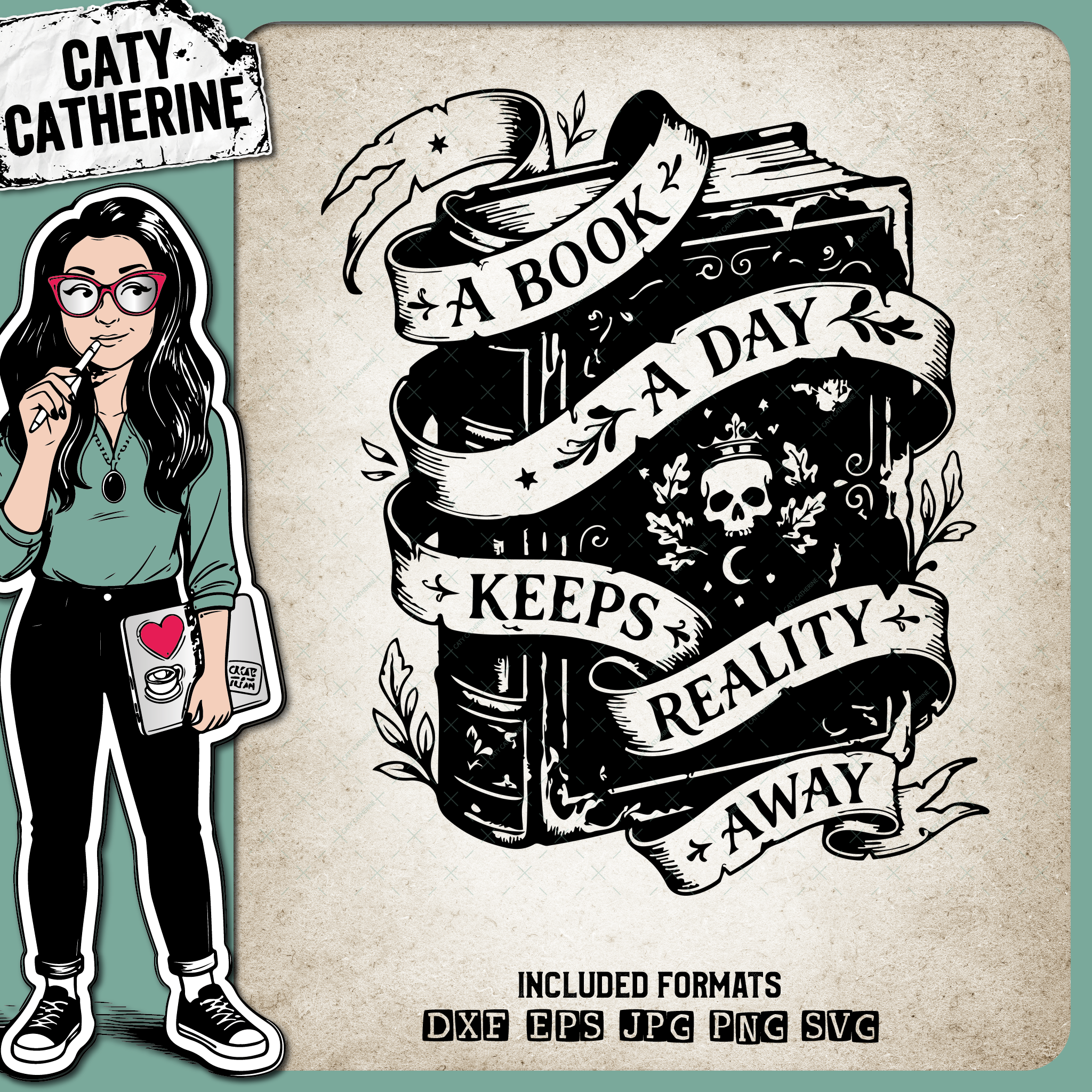 A Book A Day Keeps Reality Away Quote – Books & Reading SVG Design by Caty Catherine
