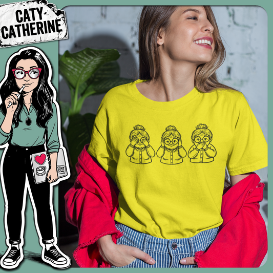 Cute Old Lady See No Evil, Hear No Evil, Speak No Evil – Quotes & Sayings SVG Design by Caty Catherine