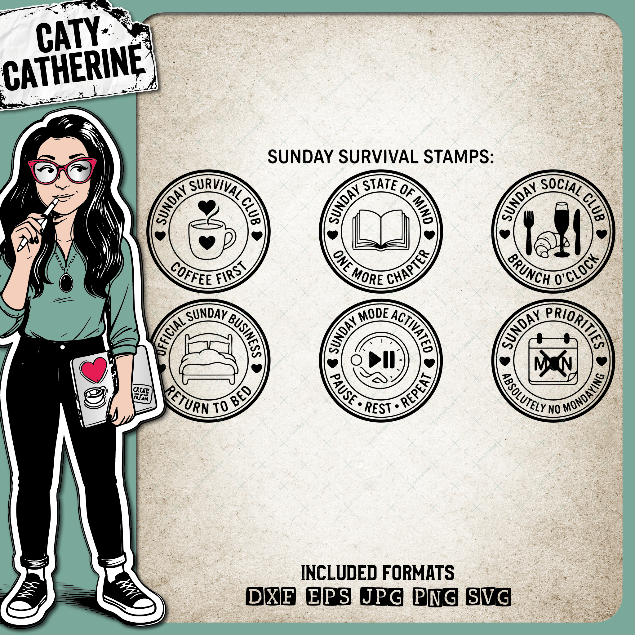 SUNDAY SURVIVAL STAMPS – Quotes & Sayings SVG Design by Caty Catherine