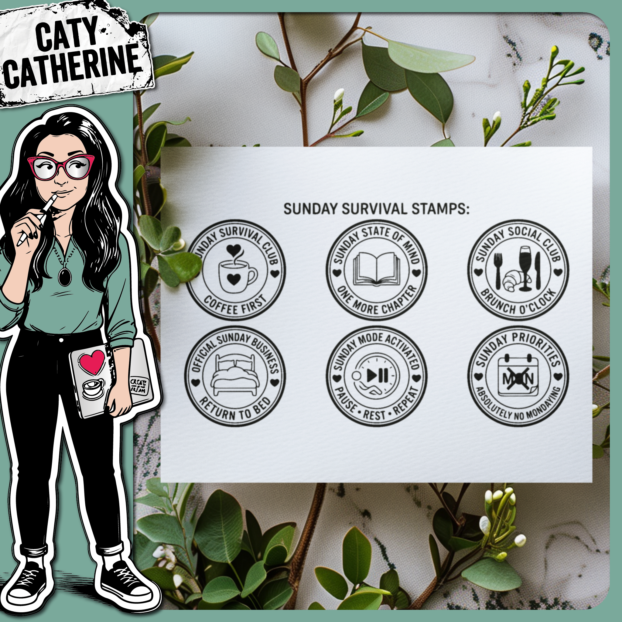 SUNDAY SURVIVAL STAMPS – Quotes & Sayings SVG Design by Caty Catherine