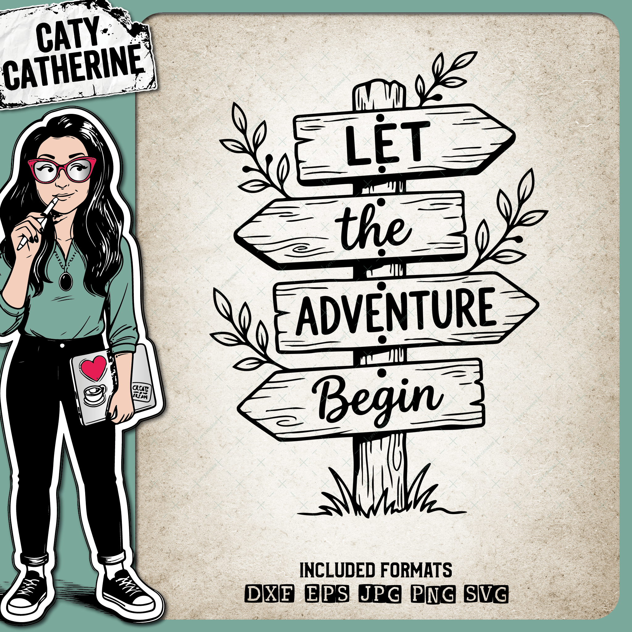 Let The Adventure Begin Wooden Trail Sign – Quotes & Sayings SVG Design by Caty Catherine